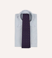 Purple Flowers And Diamonds Print Silk Self Tipped Tie