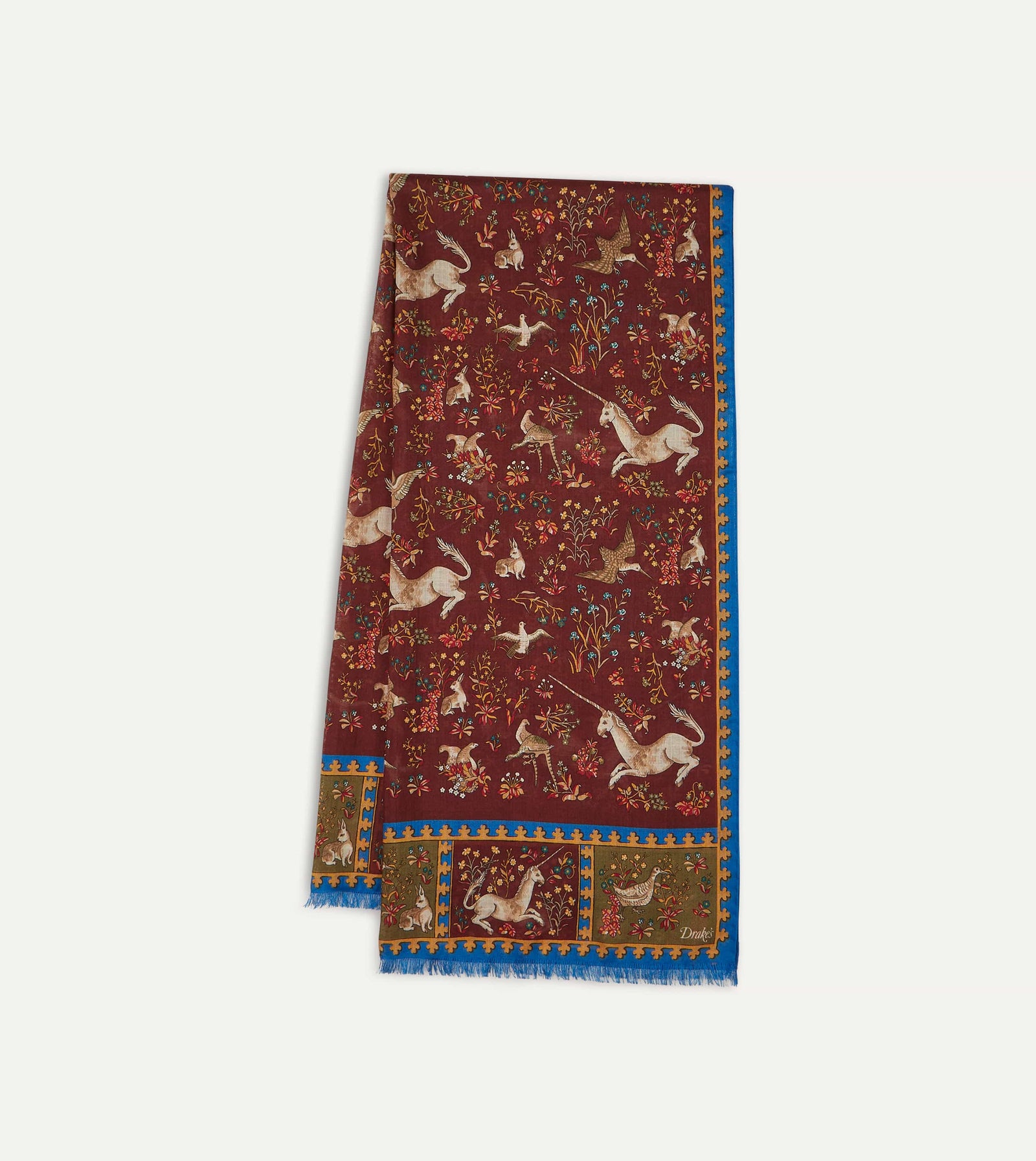 Unicorn Print Wool Silk Scarf