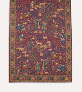 Magenta Mughal Hunter Print Wool Silk Scarf