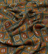 Purple And Green Medallion Print Tubular Wool Silk Scarf