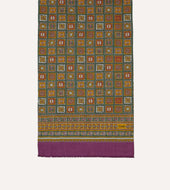 Purple And Green Medallion Print Tubular Wool Silk Scarf
