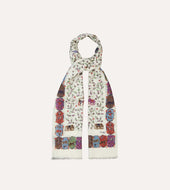 Elephants And Flowers Print Wool Silk Scarf