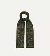 Green Rustic Elephant Print Wool Silk Scarf