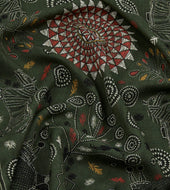 Green Rustic Elephant Print Wool Silk Scarf