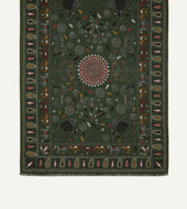 Green Rustic Elephant Print Wool Silk Scarf