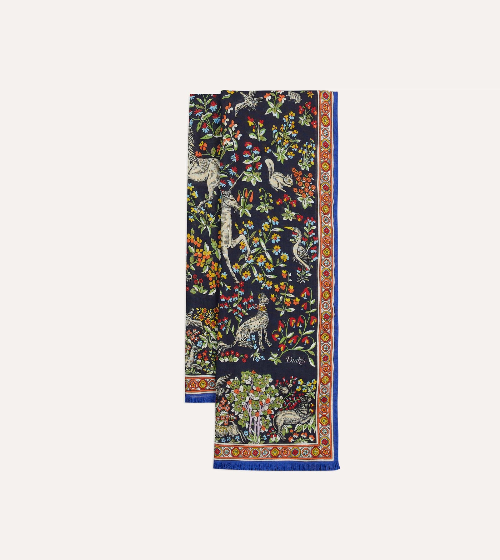 Forest Animals Print Wool Silk Scarf