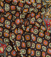 And Brown Animal Border Medallion Print Wool Silk Scarf
