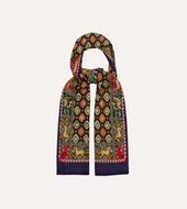 And Brown Animal Border Medallion Print Wool Silk Scarf