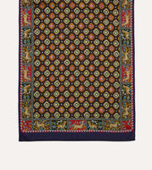 And Brown Animal Border Medallion Print Wool Silk Scarf