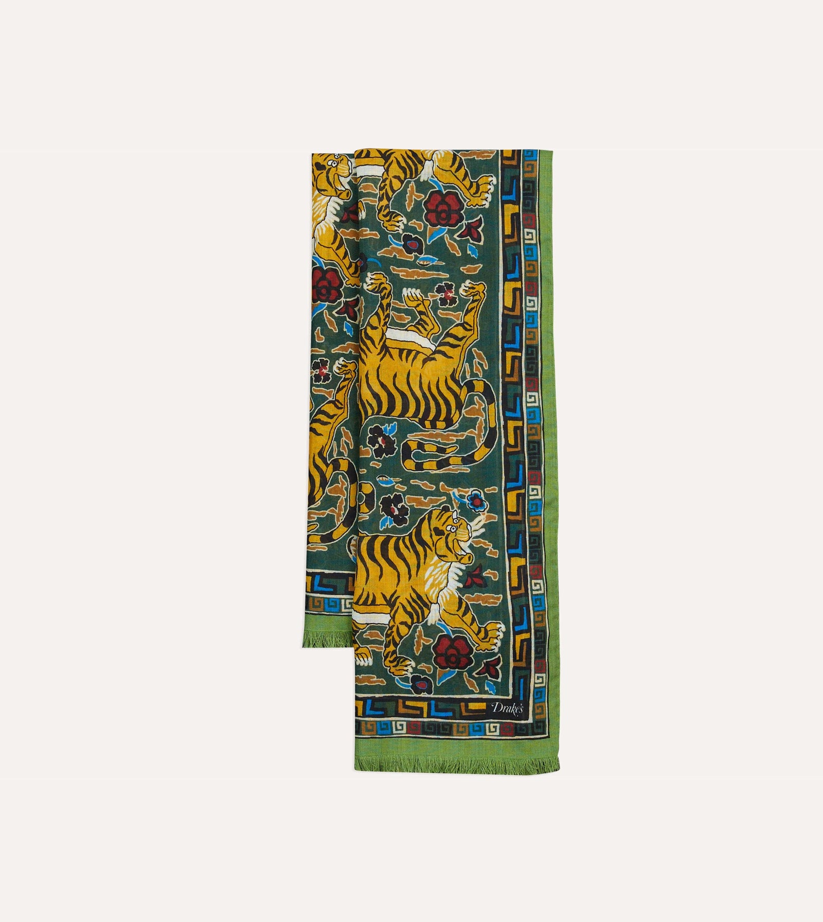 Green Tiger Print Wool Silk Scarf