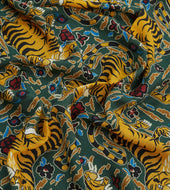 Green Tiger Print Wool Silk Scarf