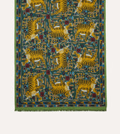 Green Tiger Print Wool Silk Scarf