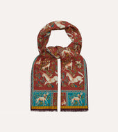 Red Unicorn Tile Print Wool Silk Scarf
