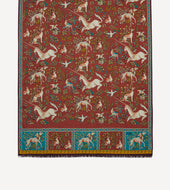 Red Unicorn Tile Print Wool Silk Scarf