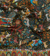 Green Mughal Garden Print Wool Silk Scarf