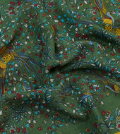 Green Birds Of Paradise Print Tubular Wool Silk Scarf