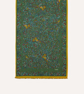 Green Birds Of Paradise Print Tubular Wool Silk Scarf