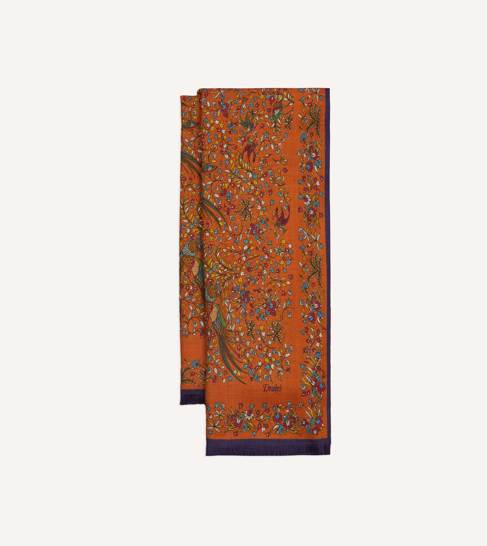 Birds Of Paradise Print Tubular Wool Silk Scarf