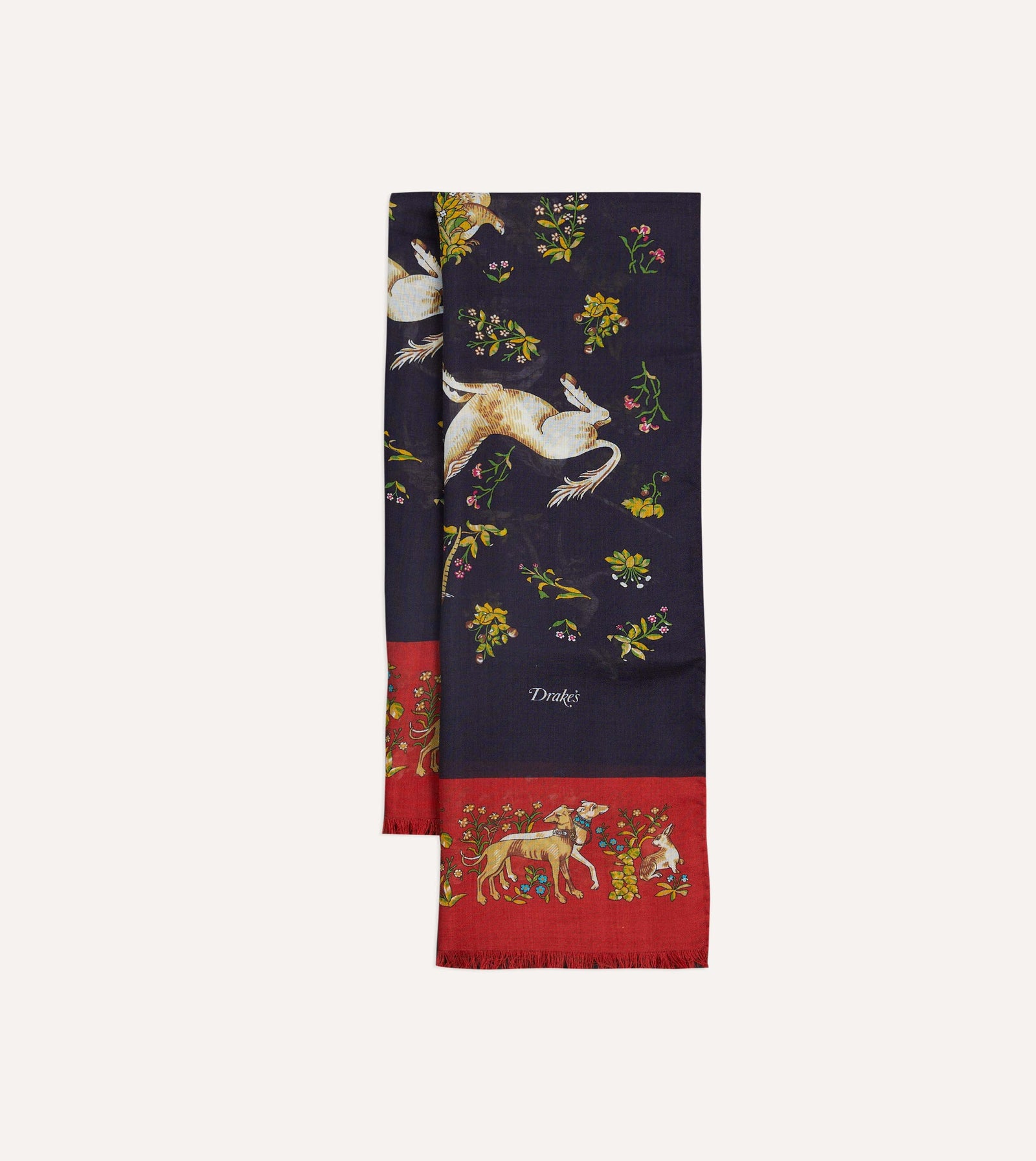 And Red Unicorn Print Tubular Wool Silk Scarf