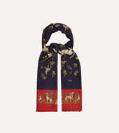 And Red Unicorn Print Tubular Wool Silk Scarf