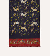 And Red Unicorn Print Tubular Wool Silk Scarf