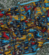Elephant Village Print Wool Silk Scarf