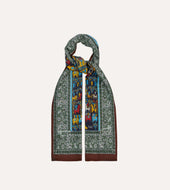Elephant Village Print Wool Silk Scarf
