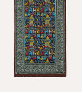 Elephant Village Print Wool Silk Scarf