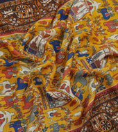 Elephant Village Print Wool Silk Scarf