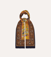 Elephant Village Print Wool Silk Scarf