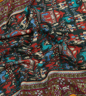Elephant Village Print Wool Silk Scarf