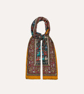 Elephant Village Print Wool Silk Scarf