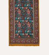 Elephant Village Print Wool Silk Scarf