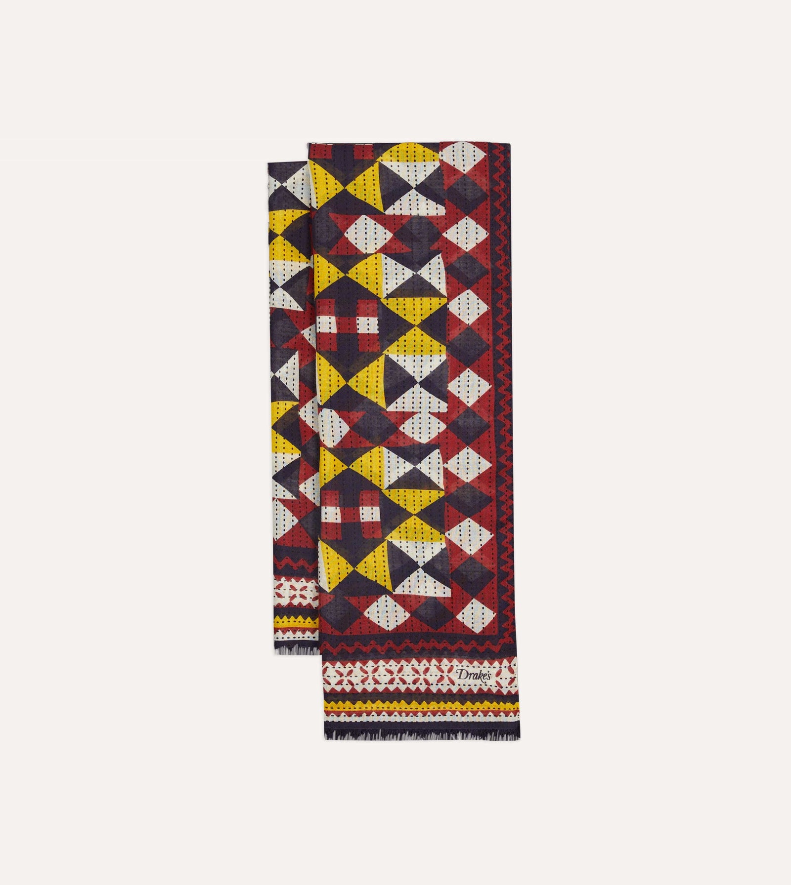 Red And Yellow Patchwork Print Wool Silk Scarf