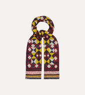 Red And Yellow Patchwork Print Wool Silk Scarf