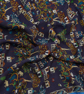 Antique Village Print Wool Silk Scarf