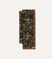 Brown Antique Village Print Wool Silk Scarf