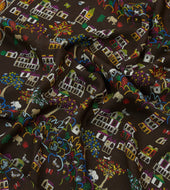 Antique Village Print Wool Silk Scarf