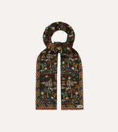 Antique Village Print Wool Silk Scarf