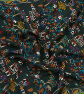 Green Antique Village Print Wool Silk Scarf