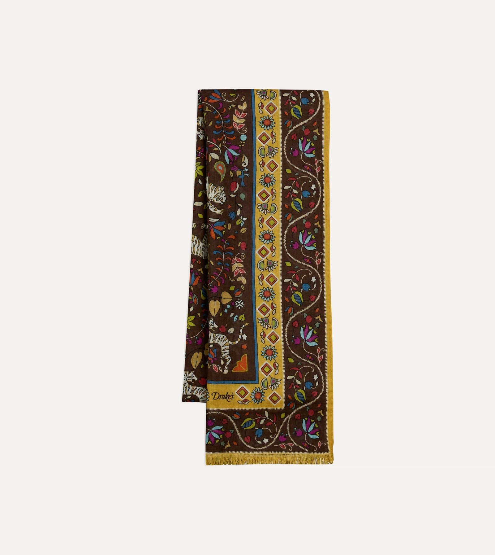 Tiger Garden Print Wool Silk Scarf