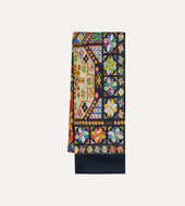 Navy Carpet Print Tubular Wool-Silk Scarf