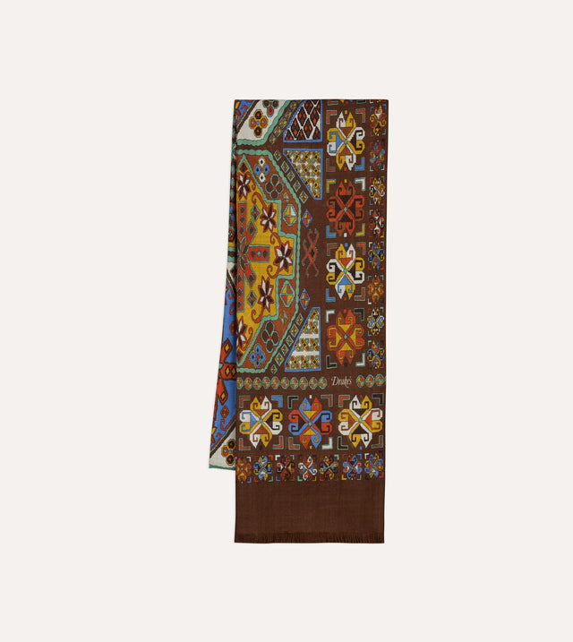 Brown Carpet Print Tubular Wool-Silk Scarf
