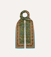 Green Birds And Flowers Print Wool Silk Scarf