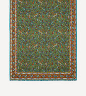 Green Birds And Flowers Print Wool Silk Scarf