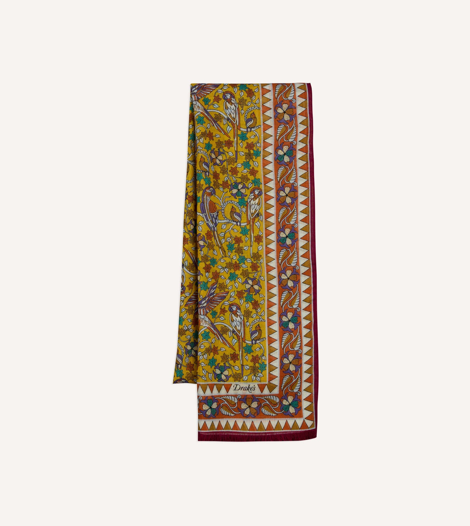 Birds And Flowers Print Wool Silk Scarf