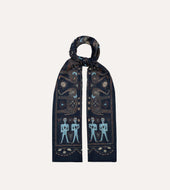 Embroidered Elephant Print Wool Silk Scarf