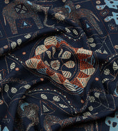 Embroidered Elephant Print Wool Silk Scarf