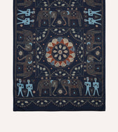 Embroidered Elephant Print Wool Silk Scarf