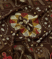 Embroidered Elephant Print Wool Silk Scarf